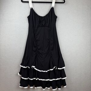 Vtg Venus Formal Cocktail Ruched Black‎ Dress Tiered Ruffle Sz M Y2K Babydoll